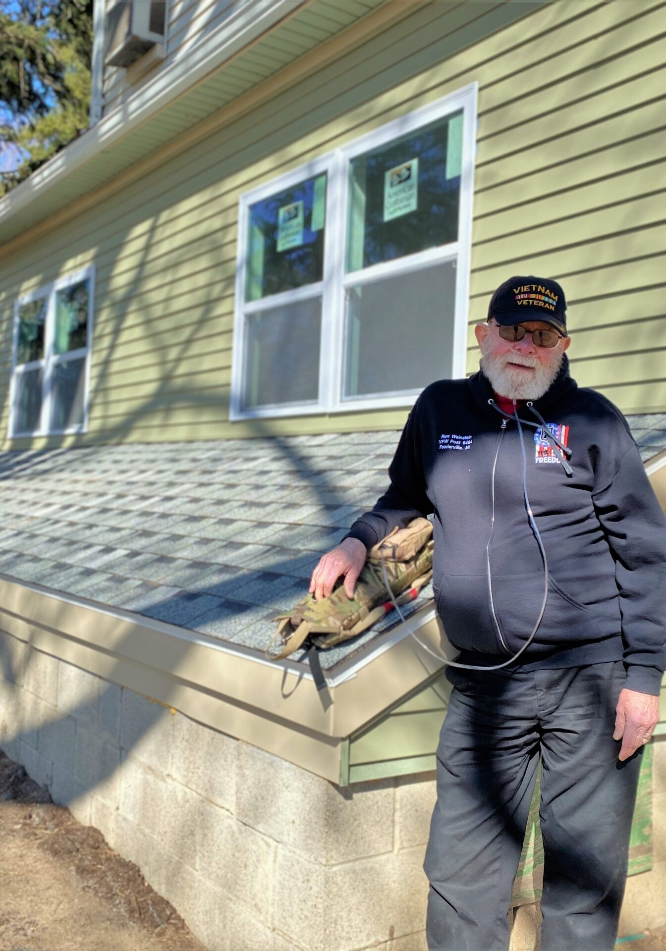 Ron W_CHR_Veterans Ron, above, is a Vietnam War Navy veteran. He suffers from ischemic heart disease
from exposure to Agent Orange during his time
in Vietnam, as well as severe COPD and atrial
fibrillation. Ron partnered with Habitat Capital Region to repair the place he calls home. Now that his home is safe from the elements, Ron has the security to
refocus on the good things in life.
